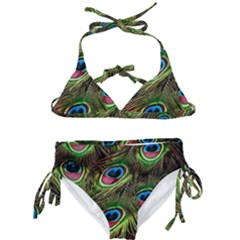 Peacock Feathers Color Plumage Kids  Classic Bikini Set by Celenk