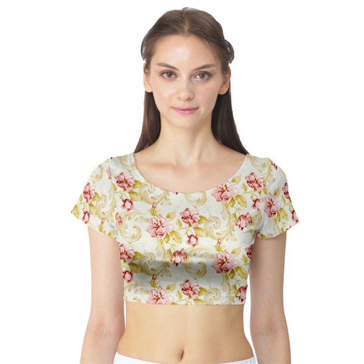 Background Pattern Flower Spring Short Sleeve Crop Top