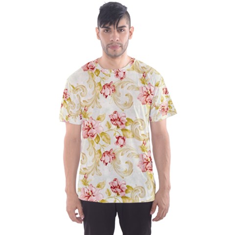 Background Pattern Flower Spring Men s Sports Mesh Tee by Celenk