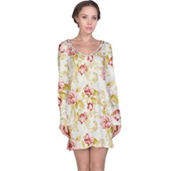 Background Pattern Flower Spring Long Sleeve Nightdress