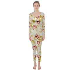 Background Pattern Flower Spring Long Sleeve Catsuit by Celenk