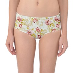 Background Pattern Flower Spring Mid-Waist Bikini Bottoms