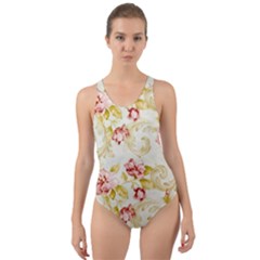 Background Pattern Flower Spring Cut-Out Back One Piece Swimsuit