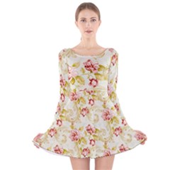 Background Pattern Flower Spring Long Sleeve Velvet Skater Dress