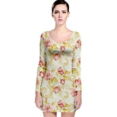 Background Pattern Flower Spring Long Sleeve Velvet Bodycon Dress