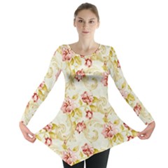 Background Pattern Flower Spring Long Sleeve Tunic 