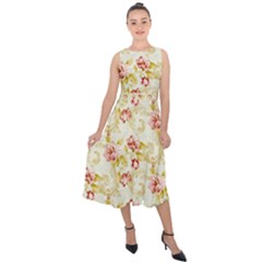 Background Pattern Flower Spring Midi Tie-Back Chiffon Dress