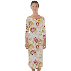 Background Pattern Flower Spring Quarter Sleeve Midi Bodycon Dress