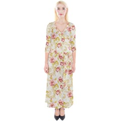 Background Pattern Flower Spring Quarter Sleeve Wrap Maxi Dress