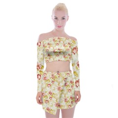 Background Pattern Flower Spring Off Shoulder Top with Mini Skirt Set