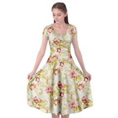 Background Pattern Flower Spring Cap Sleeve Wrap Front Dress