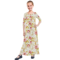 Background Pattern Flower Spring Kids  Quarter Sleeve Maxi Dress