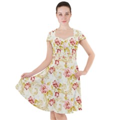 Background Pattern Flower Spring Cap Sleeve Midi Dress