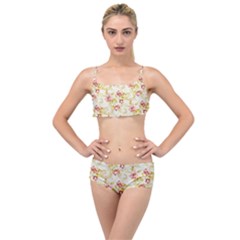 Background Pattern Flower Spring Layered Top Bikini Set