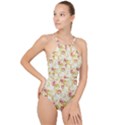 Background Pattern Flower Spring High Neck One Piece Swimsuit View1