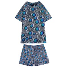 Peacock Pattern Close Up Plumage Kids  Swim Tee And Shorts Set by Celenk