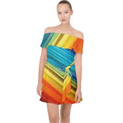 Rainbow Off Shoulder Chiffon Dress