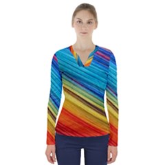 Rainbow V-neck Long Sleeve Top by NSGLOBALDESIGNS2
