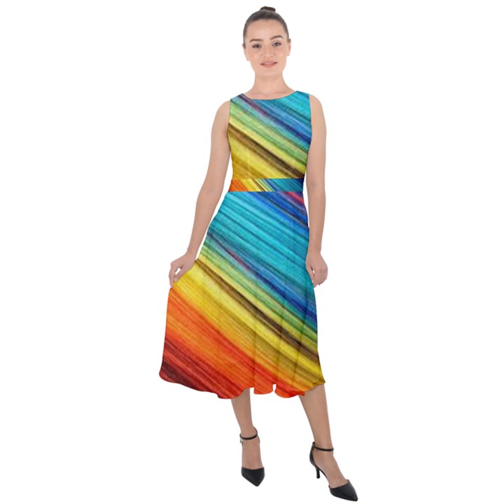 RAINBOW Midi Tie-Back Chiffon Dress