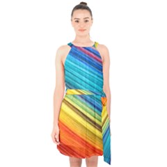 Rainbow Halter Collar Waist Tie Chiffon Dress by NSGLOBALDESIGNS2