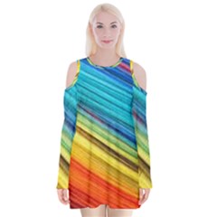 Rainbow Velvet Long Sleeve Shoulder Cutout Dress by NSGLOBALDESIGNS2