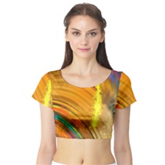 Orange Pink Sketchy Abstract Arch Short Sleeve Crop Top