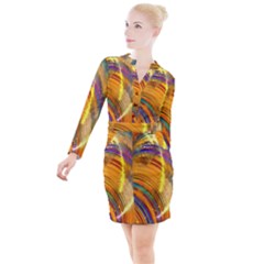 Orange Pink Sketchy Abstract Arch Button Long Sleeve Dress