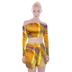Orange Pink Sketchy Abstract Arch Off Shoulder Top With Mini Skirt Set