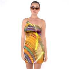 Orange Pink Sketchy Abstract Arch One Soulder Bodycon Dress