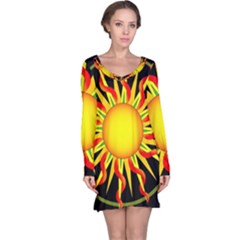 Mandala Sun Graphic Design Long Sleeve Nightdress by Simbadda