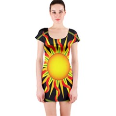 Mandala Sun Graphic Design Short Sleeve Bodycon Dress by Simbadda