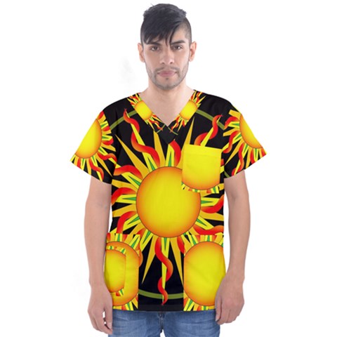 Mandala Sun Graphic Design Men s V-neck Scrub Top by Simbadda