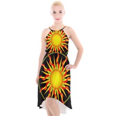 Mandala Sun Graphic Design High-low Halter Chiffon Dress  by Simbadda