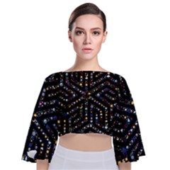 Symbol Wheel Mandala Design Tie Back Butterfly Sleeve Chiffon Top by Simbadda