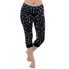 Symbol Wheel Mandala Design Lightweight Velour Capri Yoga Leggings by Simbadda