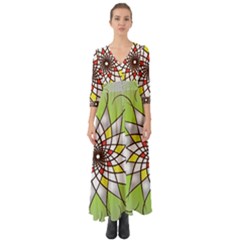 Mandala Model Figure Graphics Button Up Boho Maxi Dress