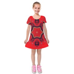 Chakra Art Heart Healing Red Kids  Short Sleeve Velvet Dress by Simbadda