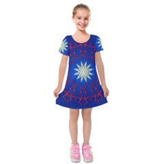 Mandala Abstract Fractal Patriotic Kids  Short Sleeve Velvet Dress by Simbadda