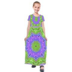 Abstract Art Colorful Kids  Short Sleeve Maxi Dress by Simbadda