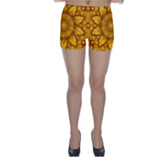 Kaleidoscope Floral Mandala Yellow Skinny Shorts by Simbadda