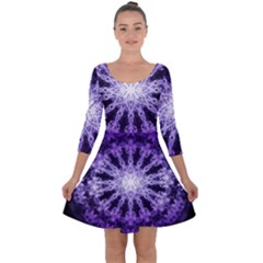 Fractal Mandala Background Purple Quarter Sleeve Skater Dress by Simbadda