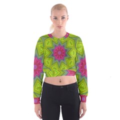 Green Pink Abstract Art Abstract Background Cropped Sweatshirt by Simbadda