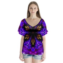 Abstract Art Abstract Background V-Neck Flutter Sleeve Top