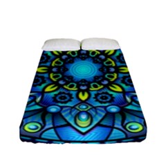 Mandala Blue Abstract Circle Fitted Sheet (full/ Double Size) by Simbadda