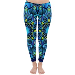 Mandala Blue Abstract Circle Classic Winter Leggings by Simbadda