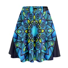 Mandala Blue Abstract Circle High Waist Skirt by Simbadda