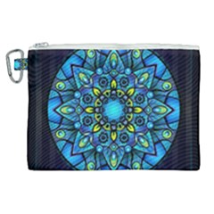 Mandala Blue Abstract Circle Canvas Cosmetic Bag (xl) by Simbadda