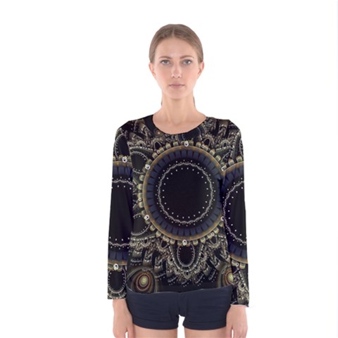 Fractal Mandala Intricate Women s Long Sleeve Tee by Simbadda