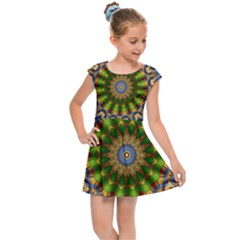 Abstract Antique Art Background Pattern Kids Cap Sleeve Dress by Simbadda