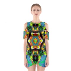 Chakra Art Heart Healing Blue Shoulder Cutout One Piece Dress by Simbadda